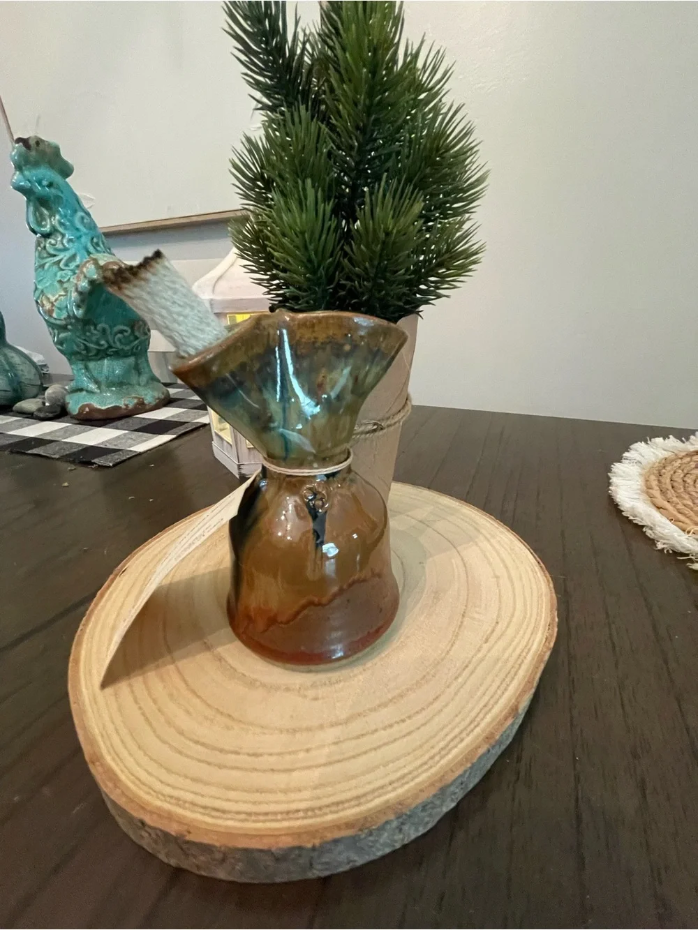Handmade Ceramic Candle Holder in Brown and Blue Glaze